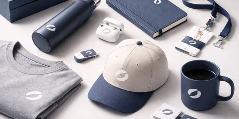 New hire welcome kit with branded apparel and a printed note card