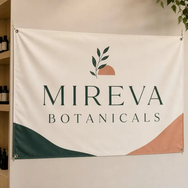 Custom printed fabric banner for a boutique business in Vancouver
