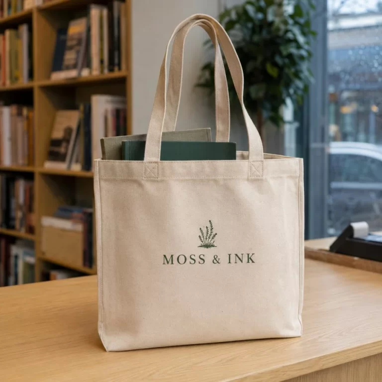 Heavy canvas tote bag custom printed for a Vancouver bookstore