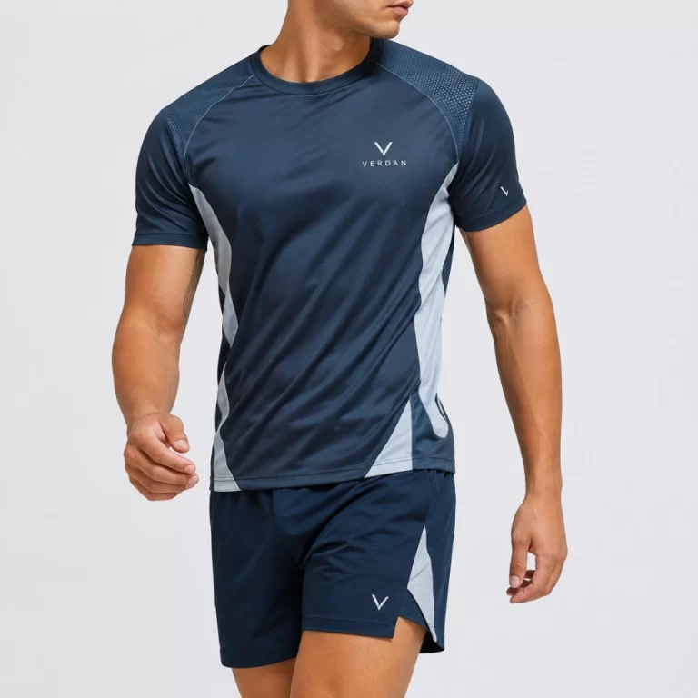 Custom printed activewear performance shirt and athletic shorts with moisture wicking fabric