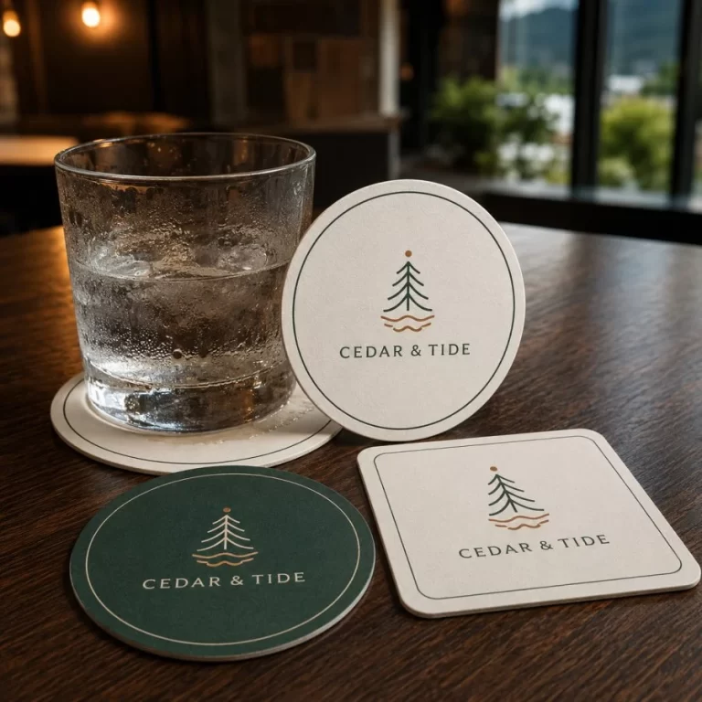 Custom printed coaster boards for a Vancouver bar and restaurant