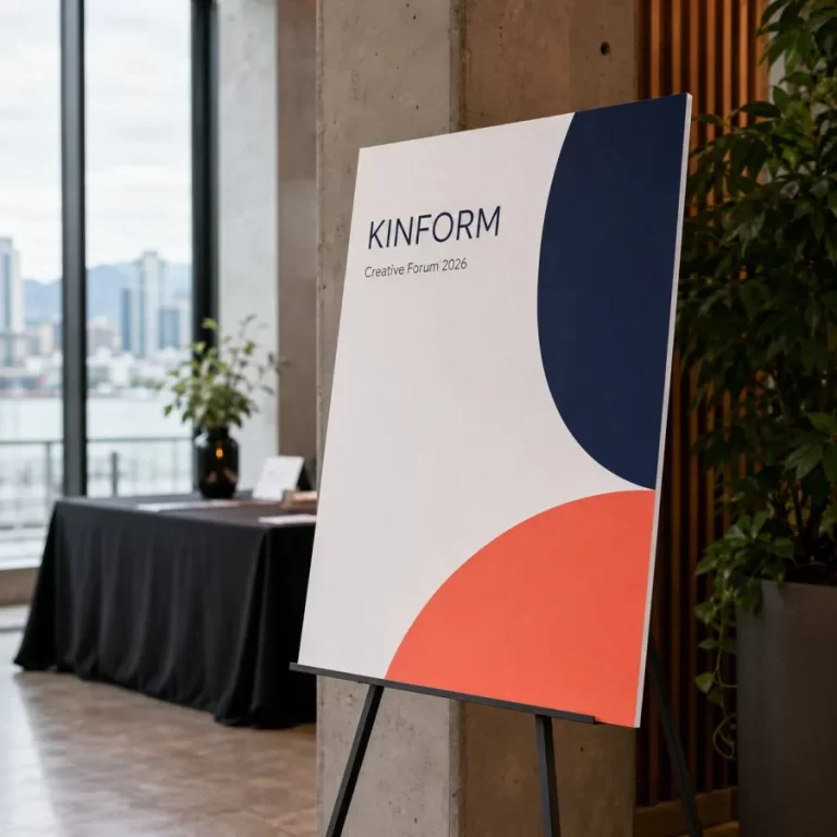 Custom printed foam board on an easel at a Vancouver business event
