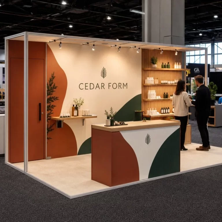 Custom 10x20 trade show booth for a Canadian skincare brand