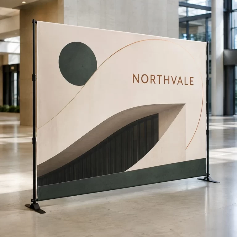 Expandable display kit with custom graphics at a Vancouver trade show