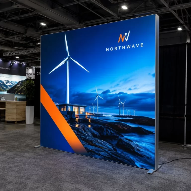Freestanding SEG LED backlit display at a Vancouver trade show