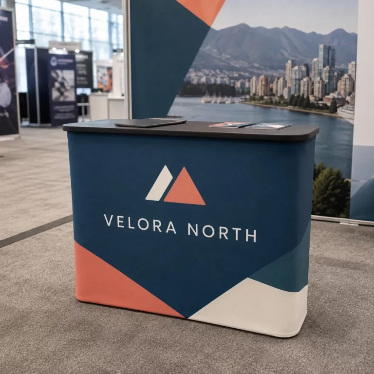 Custom tension fabric trade show counter at a Vancouver exhibition